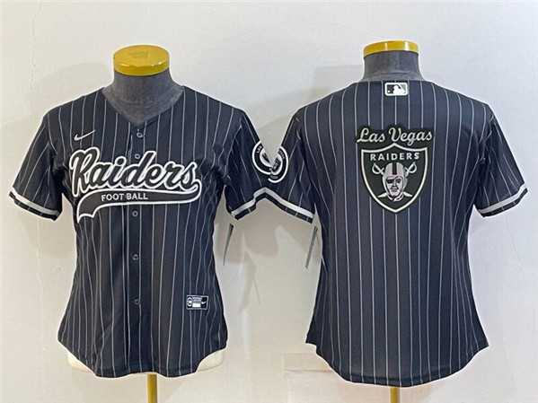 Women%27s Las Vegas Raiders Black Team Big Logo With Patch Cool Base Stitched Baseball Jersey(Run Small)->women nfl jersey->Women Jersey